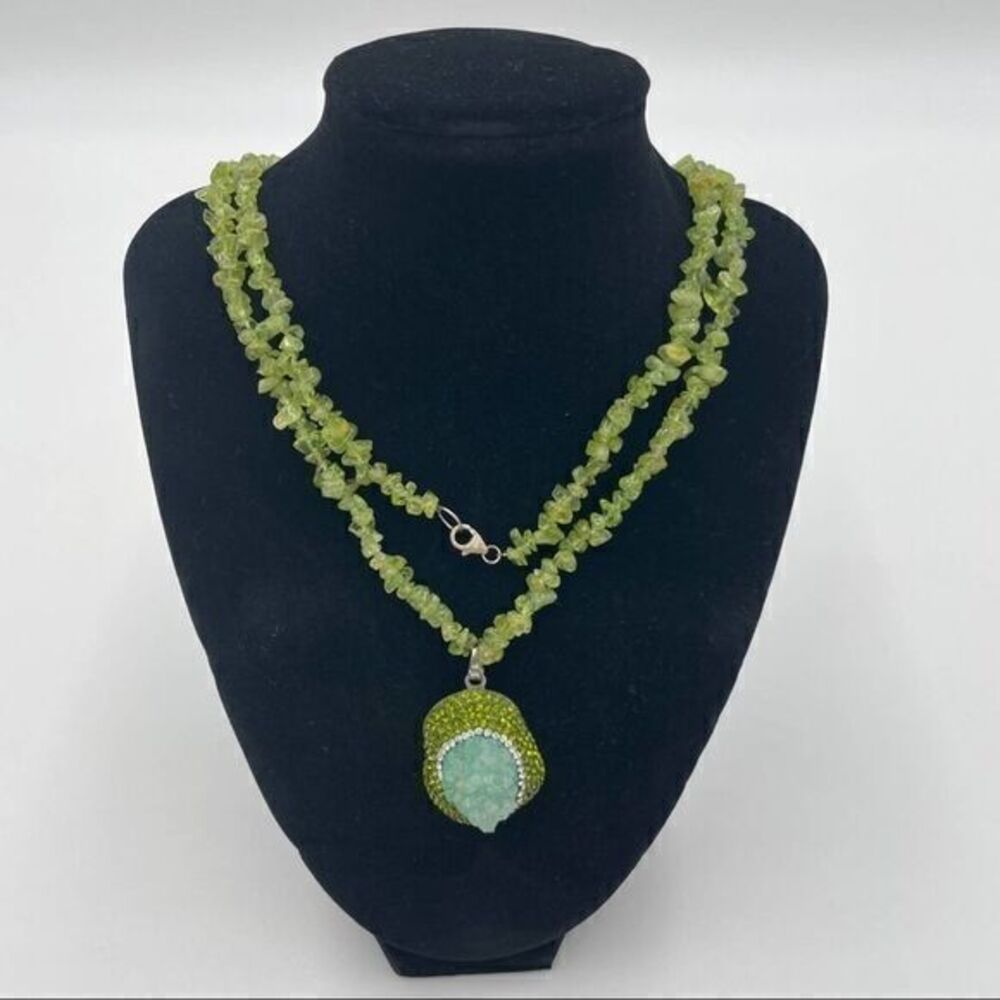 Natural Peridot Chip necklace with Druzi pendant